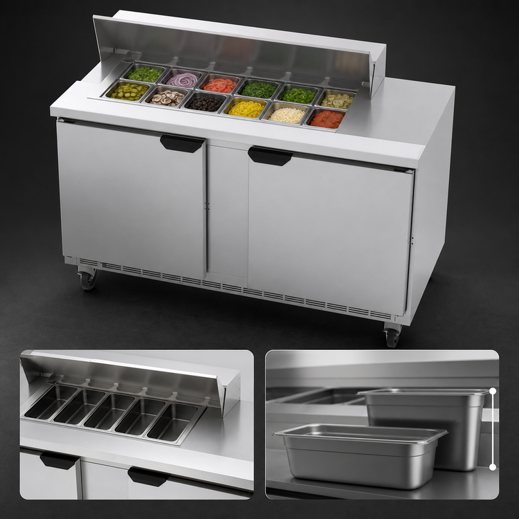 Product image #4 for Beverage-Air SPE60HC-12 60-Inch Two-Section Sandwich Prep Table with 12-Pan Top and 2 Doors