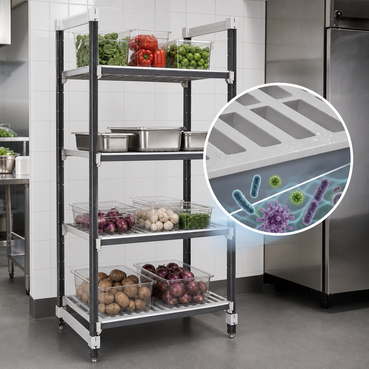 Product image #3 for Cambro Camshelving Elements XTRA 24"W x 30"L x 84"H 4-Tier Stationary Starter Unit, Speckled Gray