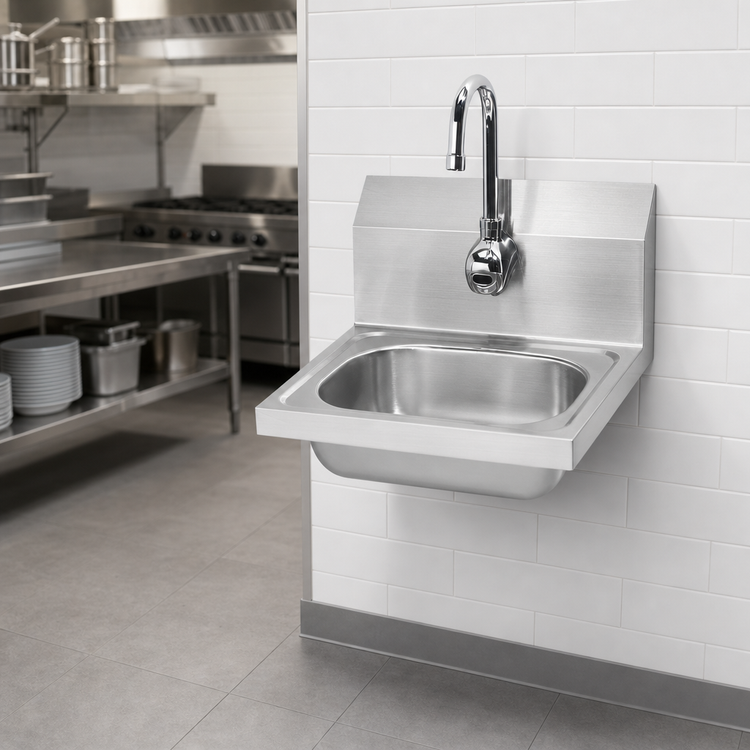 Product image #3 for Krowne Wall-Mounted Stainless Steel Hand Sink with Electronic Gooseneck Faucet