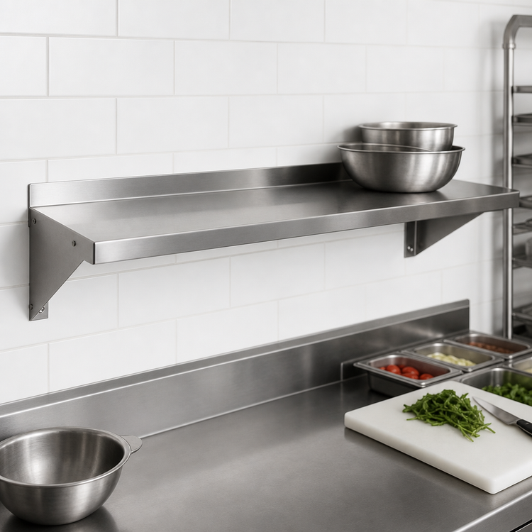 Product image #3 for John Boos Stallion 96-Inch Wall-Mounted Stainless Steel Shelf with Safety Edge and Rear Up-Turn
