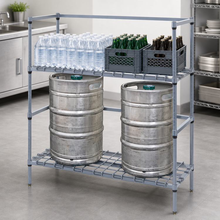 Product image #3 for Quantum Two-Tier Modular Wire Dunnage Rack for Tanks and Beverage Containers, 48 x 18 x 54 Inches, Gray Epoxy Antimicrobial Finish