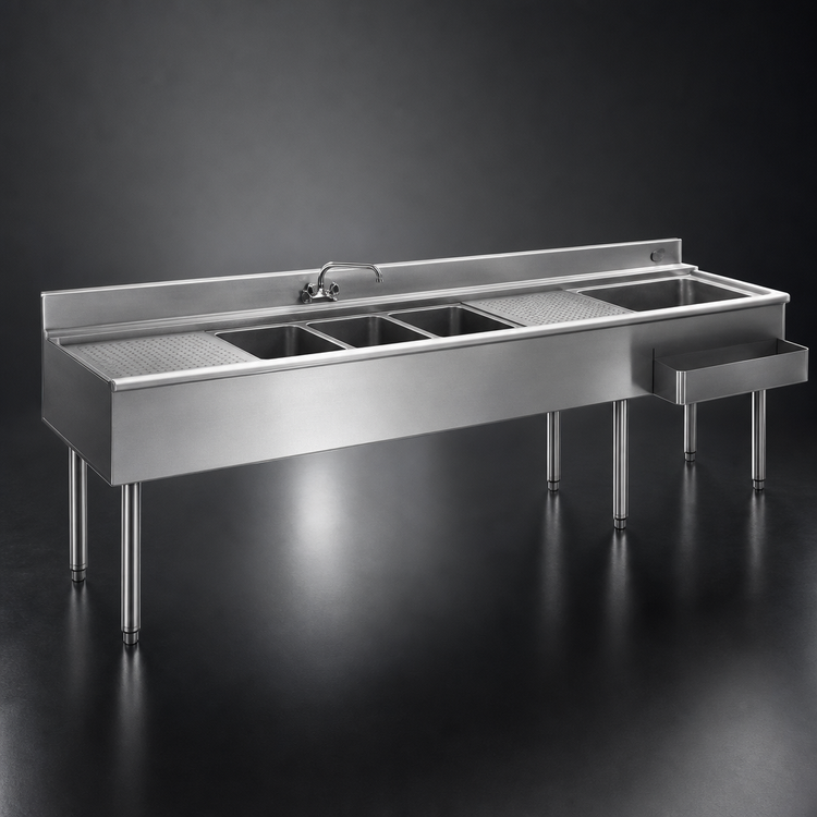 Product image #3 for Eagle 2200 Series 10-Foot Underbar 4-Compartment Combination Unit with Dual Ice Bins, Drainboards and Faucets