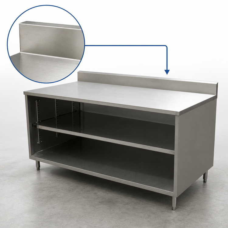 Product image #3 for BK Resources 72-Inch x 24-Inch Stainless Steel Chef Table with 5-Inch Back Riser, Open Front Cabinet Base