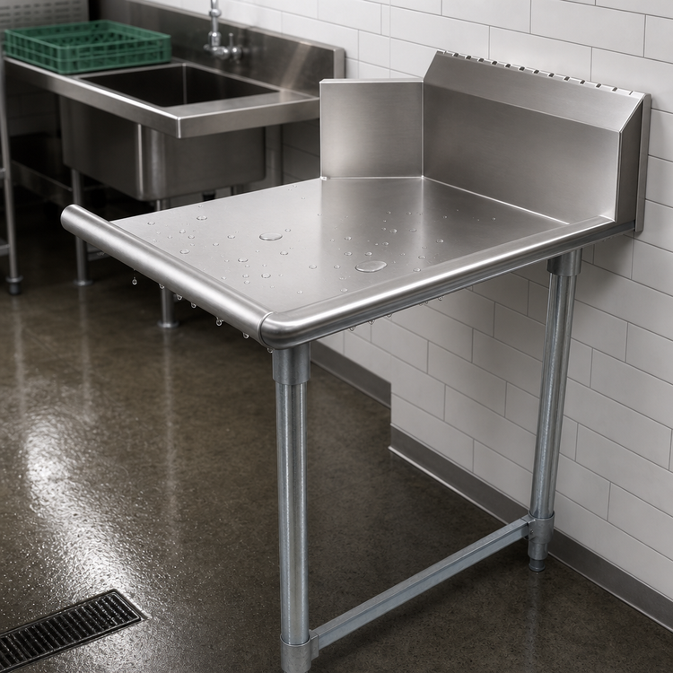 Product image #3 for BK Resources 48 Inch x 30-3/8 Inch Straight Clean Dish Table, Right-Hand, 10 Inch Backsplash, Galvanized Legs
