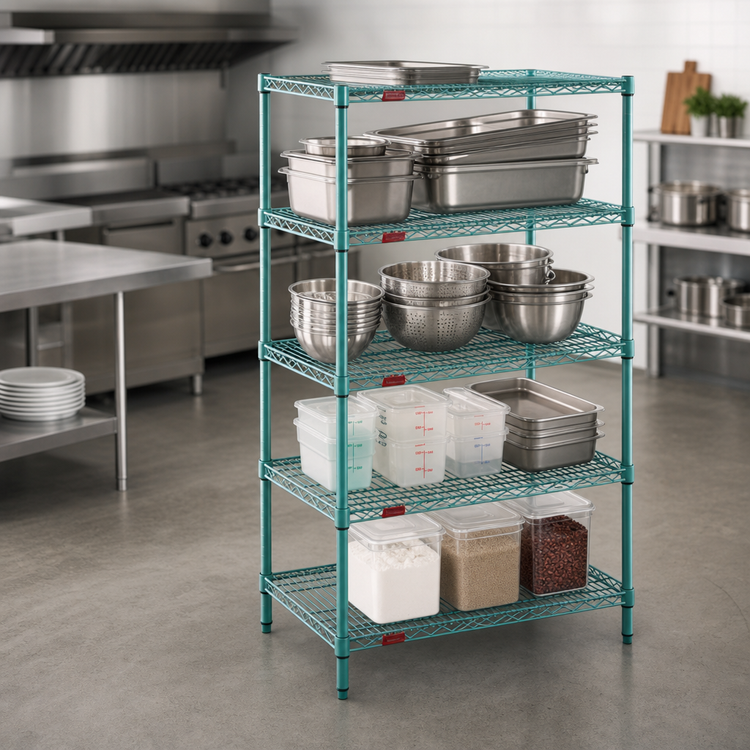 Product image #3 for EagleGard 4-Tier Stationary Wire Shelving Starter Unit, 48W x 21D x 63H, Hybrid Epoxy Finish