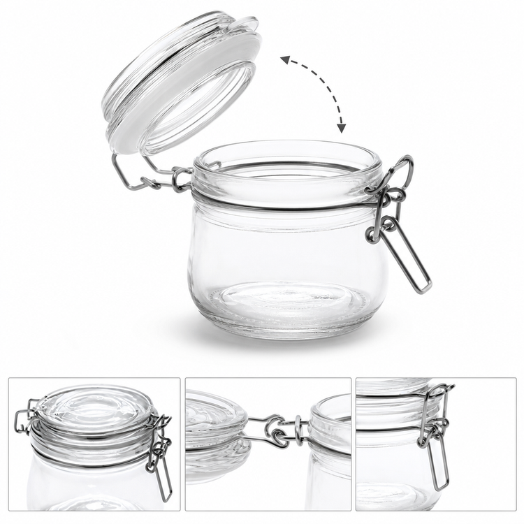 Product image #3 for American Metalcraft 16 oz. Clear Glass Mason Jar Condiment Jar with Hinged Lid