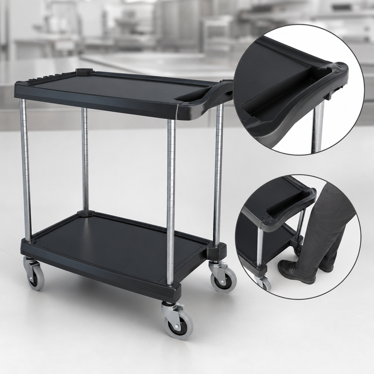 Product image #3 for Metro myCart Series 2-Shelf Polymer Utility Cart, Black, 300 lb Capacity