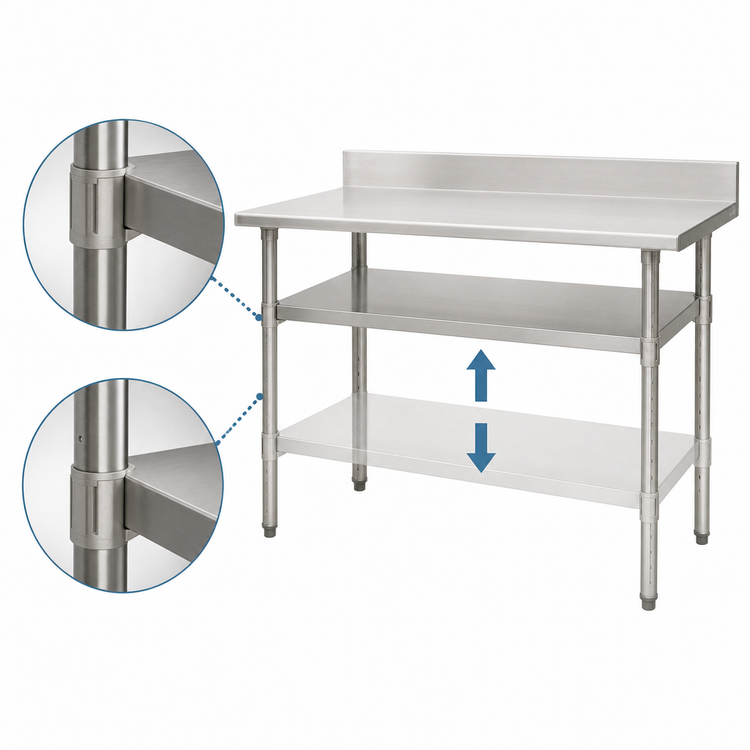 Product image #3 for Eagle Group 84 Inch x 24 Inch Adjustable 18/430 Stainless Steel Work Table Undershelf for Uni-Lok Hat Channel Frames