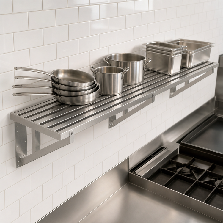 Product image #3 for Advance Tabco 72-Inch x 21-Inch Heavy Duty Slotted Stainless Steel Wall Shelf