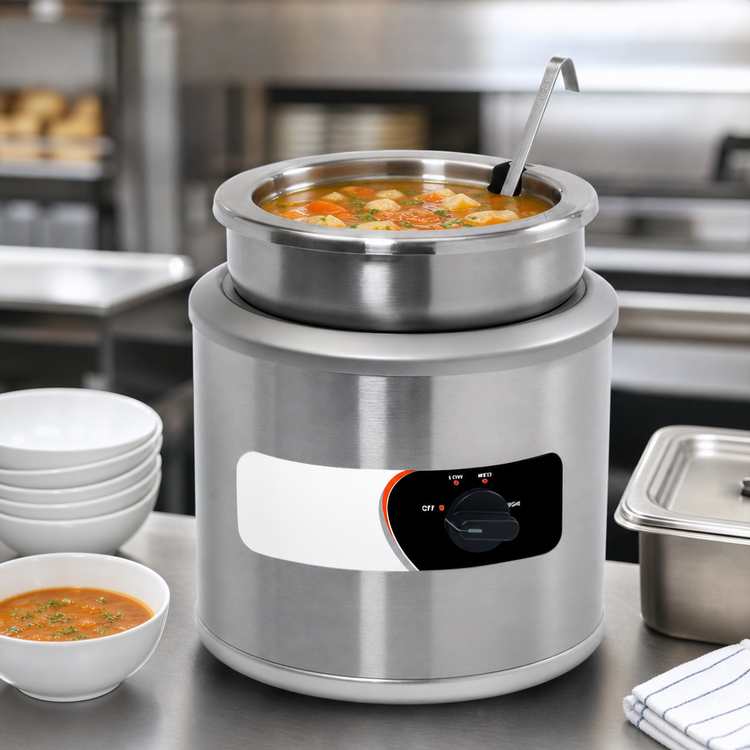 Product image #3 for Nemco 11 Quart Round Countertop Cooker/Warmer, 220V, Stainless Steel