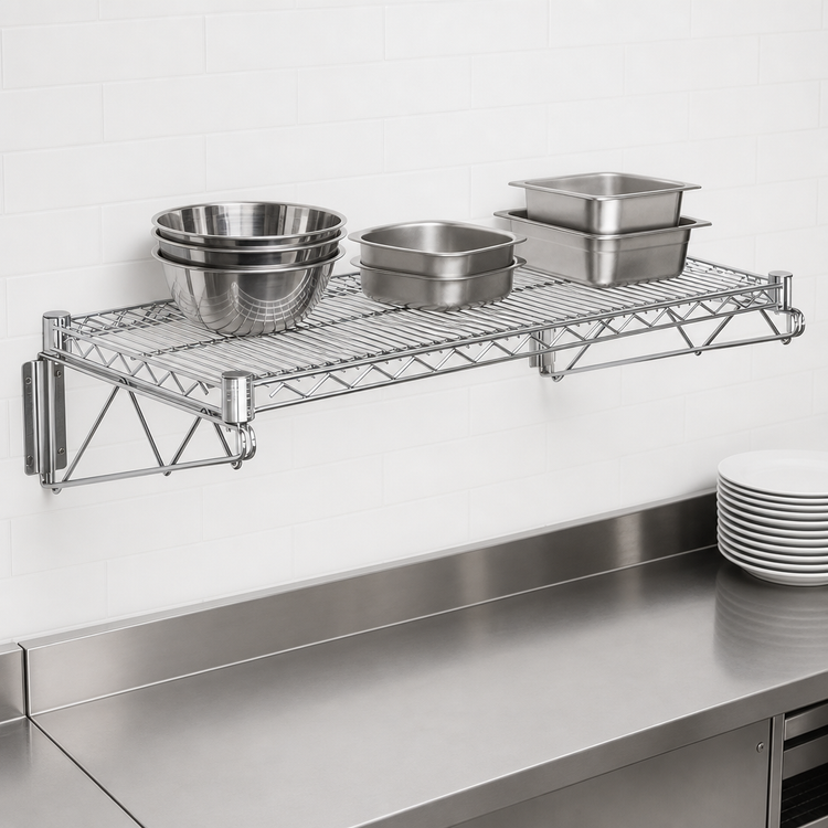 Product image #3 for Quantum Wall-Mount Cantilever Wire Shelf, 72 x 14 Inches, Chrome-Plated