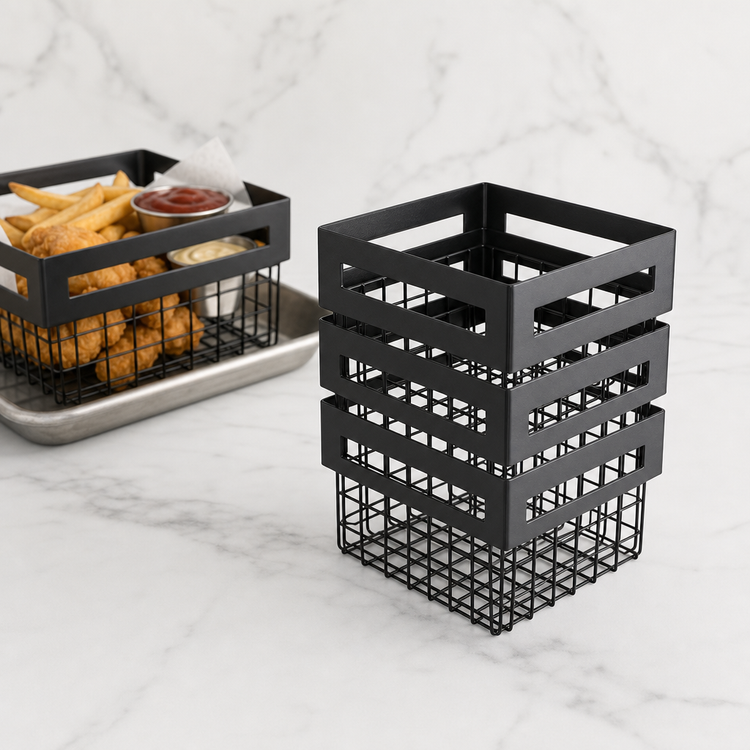 Product image #4 for American Metalcraft Twilight Rectangular Nestable Metal Serving Basket, Black, 6-7/8 x 6-3/10 x 6 Inches