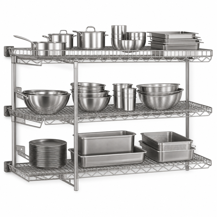 Product image #3 for Eagle Group QuadTruss 3-Tier Piggyback Wall-Mounted Wire Shelf Kit, 36"W x 18"D
