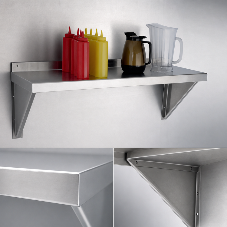 Product image #3 for New Age 48" x 18" Heavy-Duty Solid Wall Shelf, 12 Gauge Aluminum