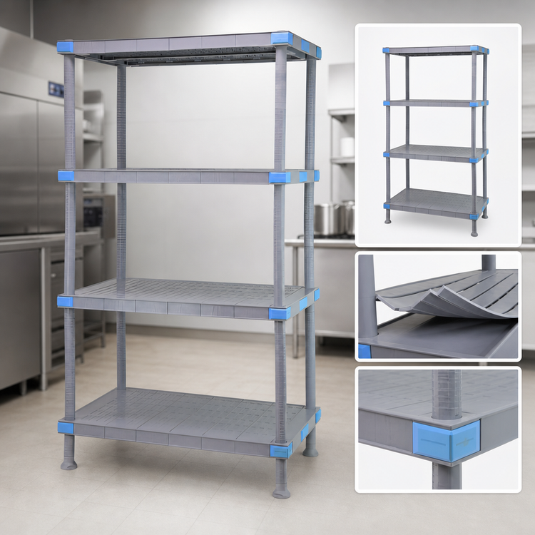 Product image #3 for Quantum Millenia 54 Inch W x 18 Inch D x 62 Inch H 4-Shelf Polymer Shelving Unit with Dunnage Stand, Gray