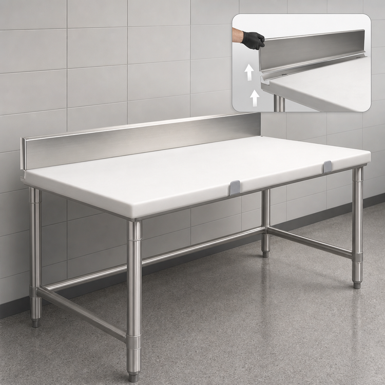 Product image #3 for 96 Inch x 30 Inch Poly Top Cutting Table with Removable 304 Stainless Steel Backsplash and Stainless Steel Tubular Base