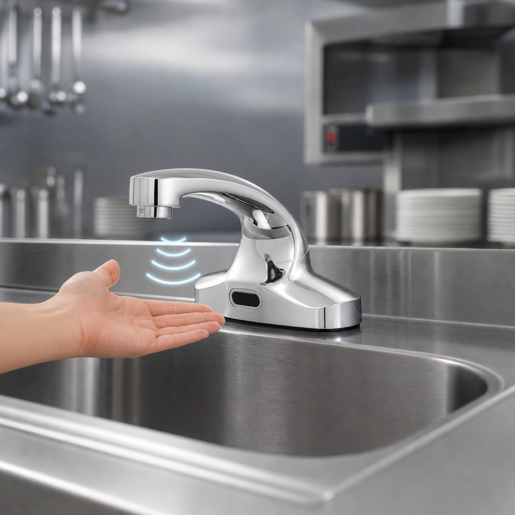 Product image #3 for ChekPoint Electronic Touchless Deck Mount Faucet, 4-Inch Centers, Thermostatic Mixing Valve