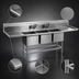 Thumbnail image #3 for Spec-Master FN Series Coved Corner Three-Compartment Sink with Left and Right Drainboards, 102W x 27D, 14-Gauge Stainless Steel