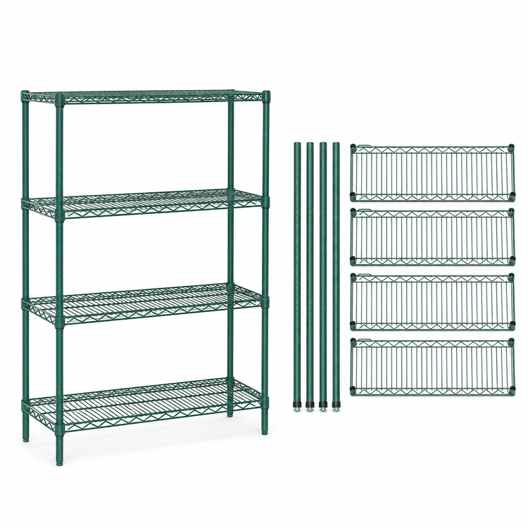 Product image #3 for Quantum Wire Shelving Starter Kit, 72 in. W x 14 in. D x 54 in. H, 4-Shelf Stationary Unit, Green Epoxy Antimicrobial Finish