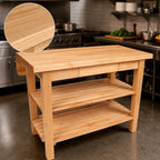 Thumbnail image #4 for John Boos Boos Block KIB6032150 60-Inch Freestanding Maple Island Work Table with 1-1/2-Inch Edge-Grain Top, Drop Leaf and Two Slatted Shelves