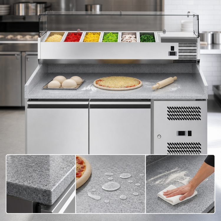 Product image #3 for KoolMore Commercial Granite Top Refrigerated Pizza Prep Counter with Refrigerated Condiment Rail, 59.3 Inch Wide, 2-Door