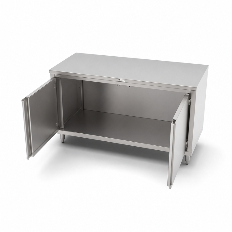 Product image #3 for John Boos 60-Inch x 24-Inch Stainless Steel Flat Top Cabinet Base Work Table with Hinged Doors