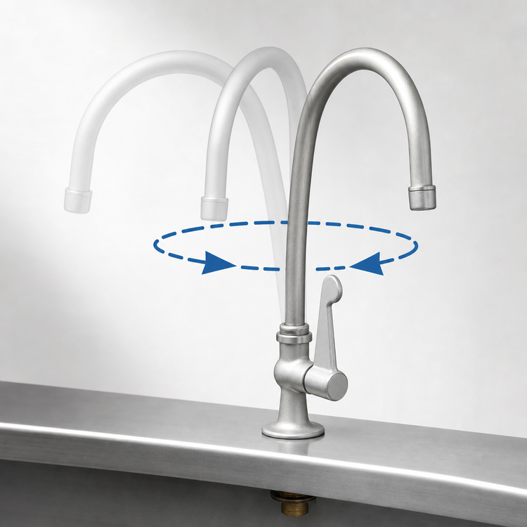 Product image #3 for T&S Brass Single-Supply Deck-Mount Manual Faucet with Swivel Gooseneck Spout, 4-Inch Wrist Action Handle, and 0.5 GPM Spray Device
