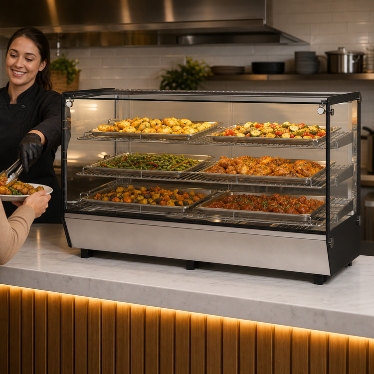 Product image #3 for Omcan USA Countertop Full-Service Hot Food Display Warmer Case, 48-Inch, 7.0 Cu. Ft., Flat Front and Side Glass