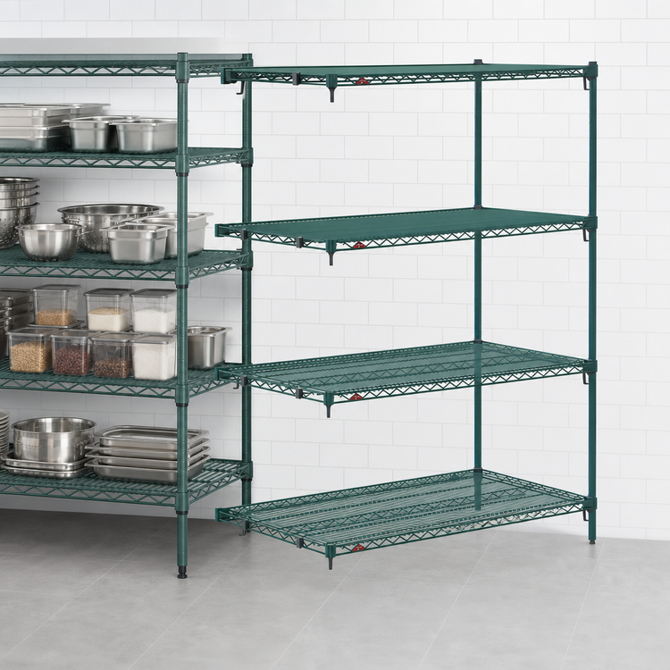 Product image #4 for Metro Super Erecta Super Adjustable Add-On Wire Shelving Unit, 60 W x 24 D x 63 H, 4 Shelves, Green Epoxy-Coated