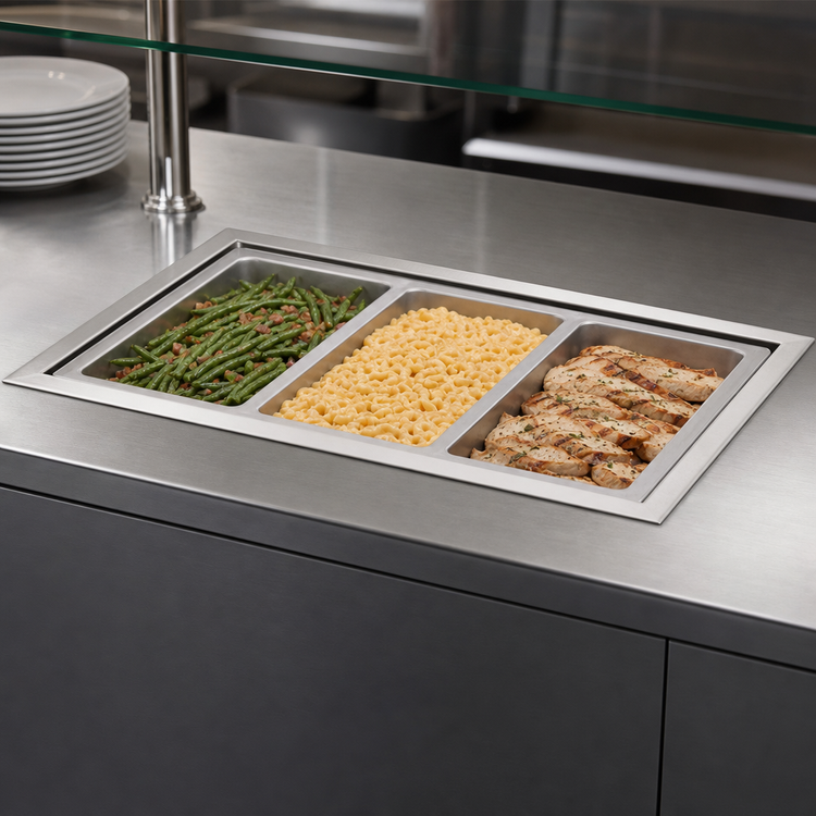 Product image #3 for Vollrath Short Sided 3-Pan Drop-In Hot Well for Full-Size Pans, Infinite Controls, Standard Drain, 120V