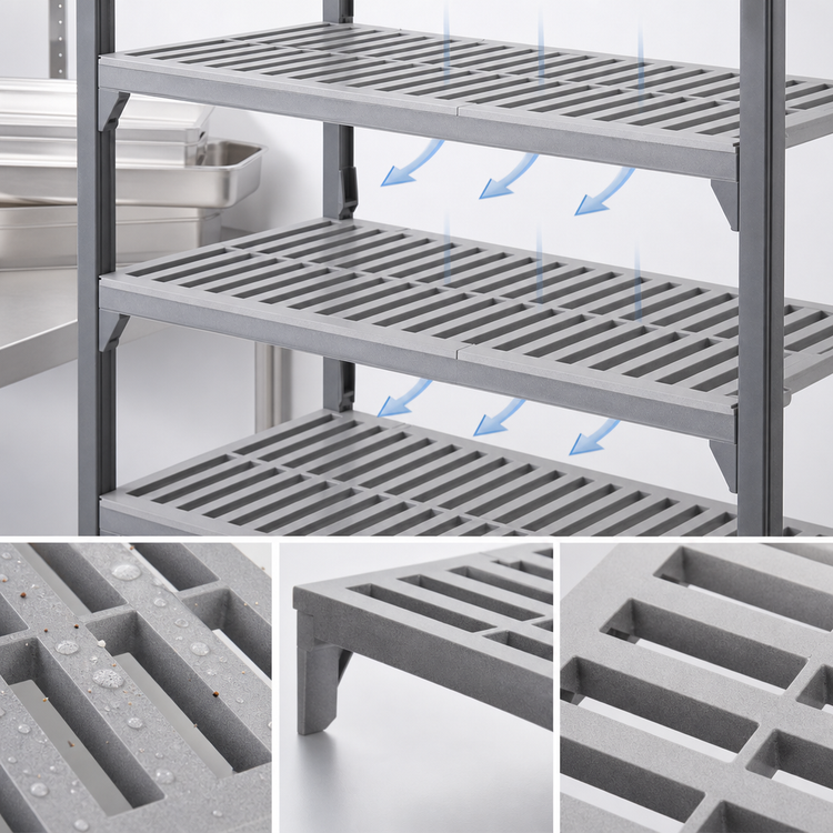 Product image #4 for Cambro Camshelving Premium 24 x 48 5-Shelf Vented Shelf Kit, Speckled Gray