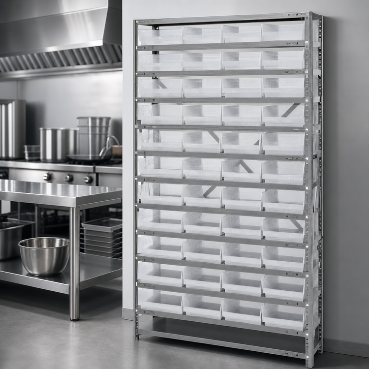 Product image #3 for Quantum Heavy-Duty Stationary Wire Shelving Unit with 13 Shelves and 48 Clear Bins, 36 x 18 x 75 Inches