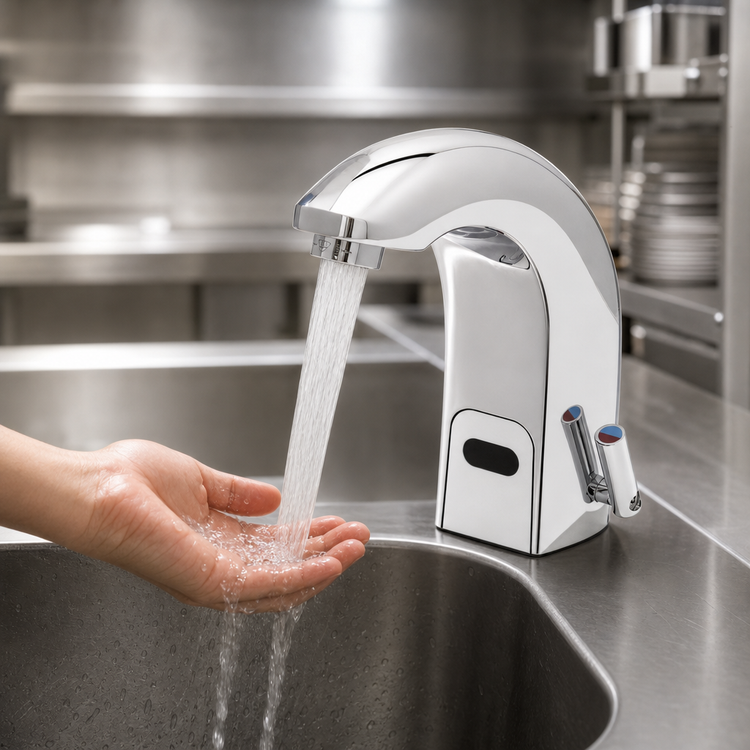 Product image #3 for ChekPoint Above-Deck Electronic Touchless Faucet, Single-Hole Deck Mount, Cast Spout, 0.5 GPM, Battery/AC Powered