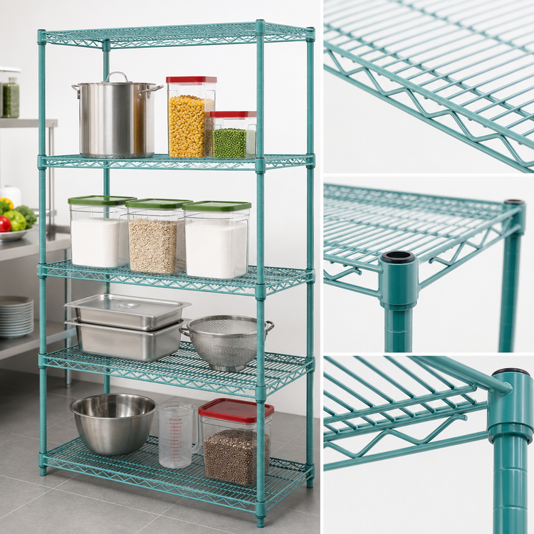 Product image #3 for EagleGard 4-Tier Wire Starter Shelving Unit, 30 x 24 x 63 Inches, Blue-Green Hybrid Epoxy Finish