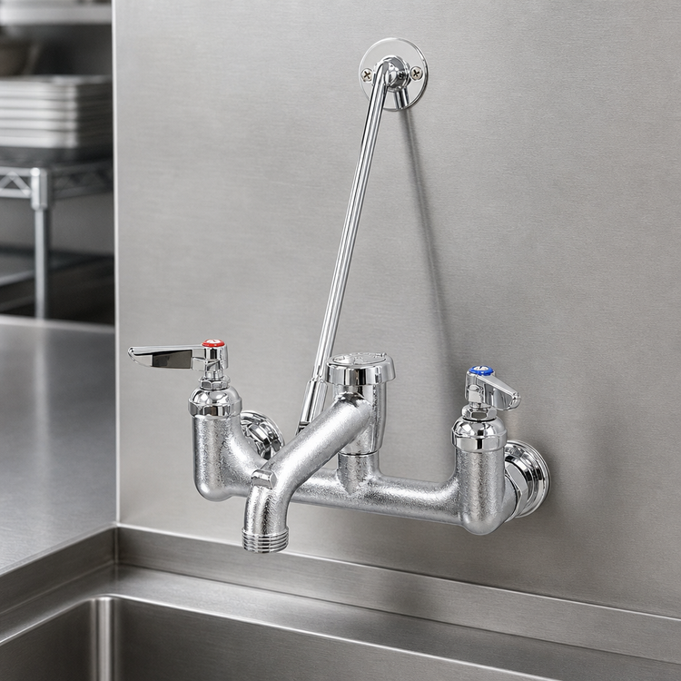 Product image #3 for T&S Brass B-0665-RGH 8-Inch Wall Mount Service Sink Faucet with Vacuum Breaker Nozzle and Pail Hook, Rough Chrome-Plated