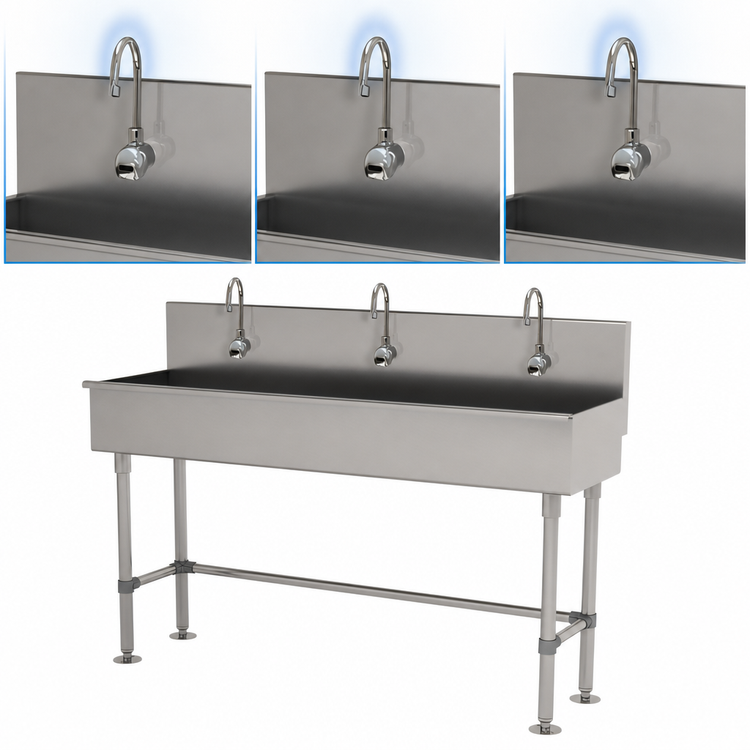 Product image #3 for Advance Tabco 60-Inch 3-Station Freestanding Multiwash Hand Wash Sink with 3 Electronic Faucets