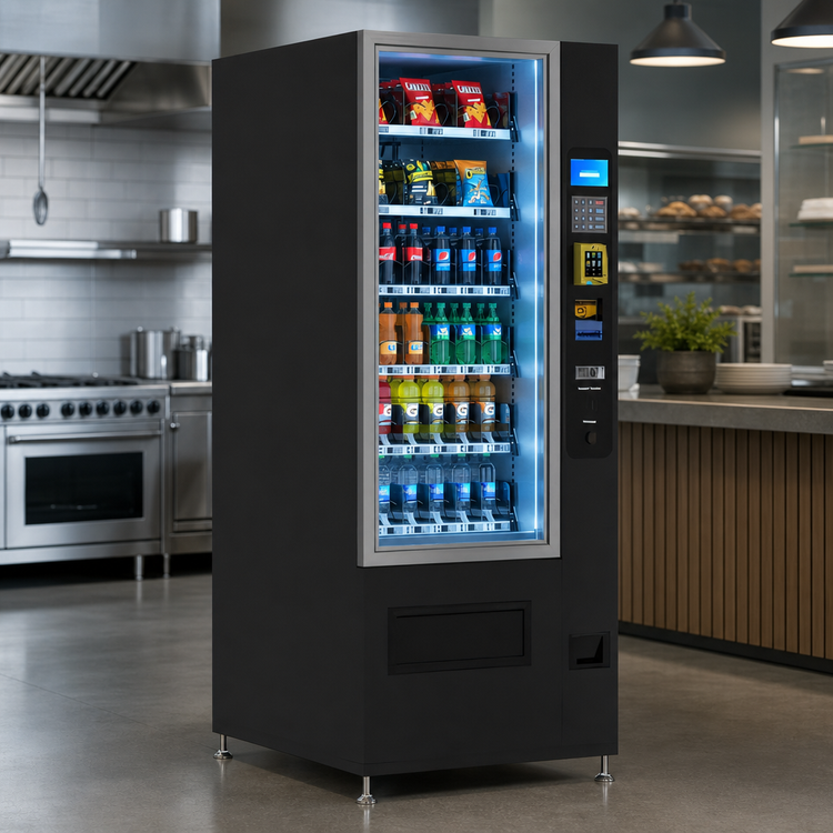 Product image #3 for KoolMore 36-Slot Refrigerated Snack Vending Machine with Card Reader, Coin Acceptor and Bill Acceptor, Black