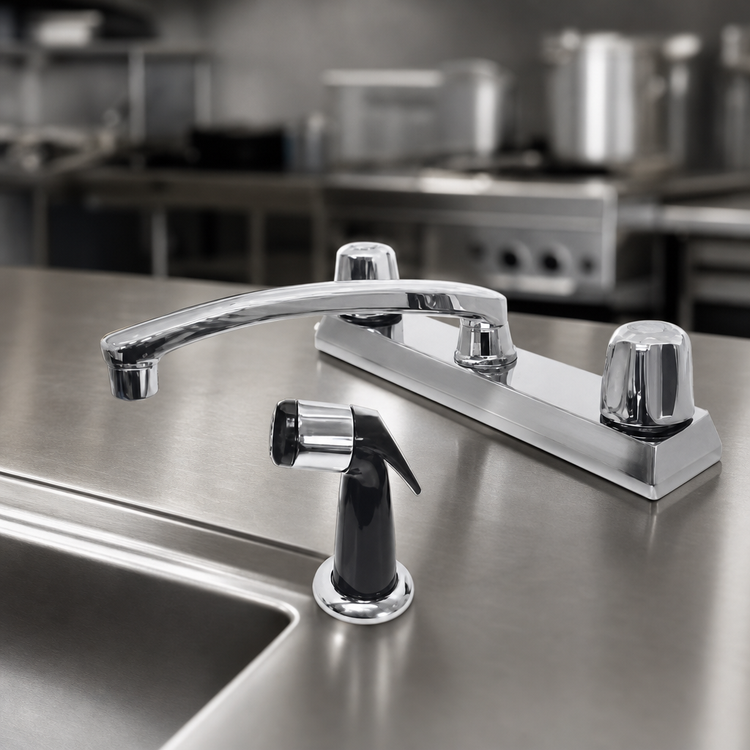 Product image #3 for Advance Tabco Heavy Duty Deck-Mounted Commercial Faucet with 8-Inch Swing Spout and Side Spray