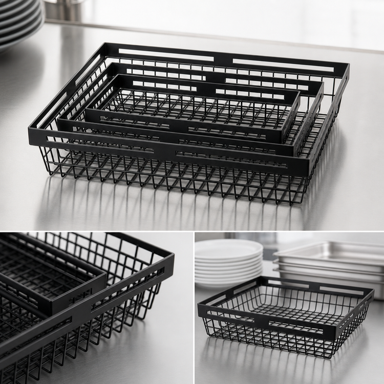 Product image #4 for American Metalcraft Nestable Rectangular Metal Serving Basket, 15 x 12 Inch, Black