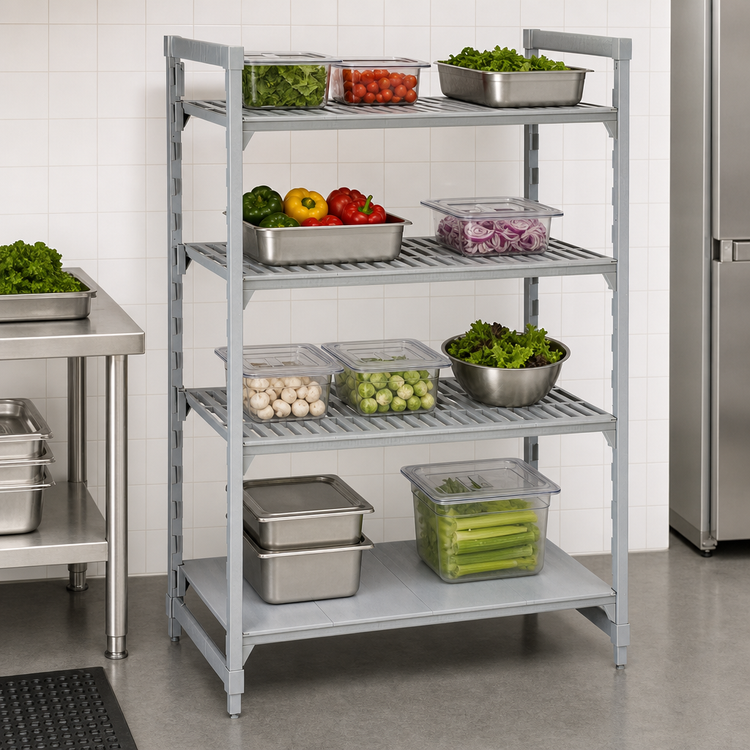 Product image #4 for Cambro Camshelving Premium 36 x 24 x 64-Inch 4-Tier Stationary Starter Polymer Shelving Unit, Louvered & Solid