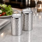 Thumbnail image #3 for American Metalcraft HMSP2 Hammered Stainless Steel Salt & Pepper Shaker Set, 2 oz., Round Case of 200