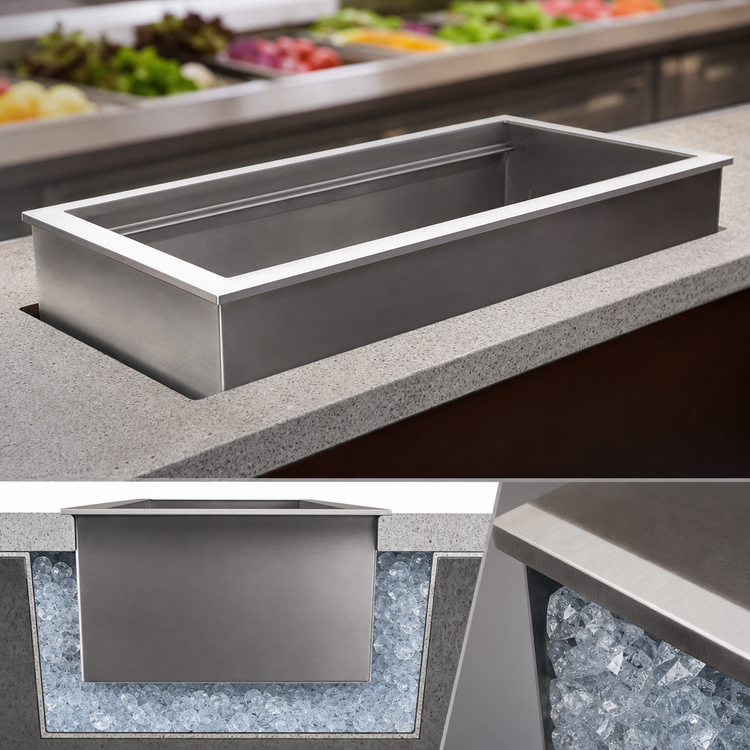 Product image #3 for Delfield Drop-In Ice Cooled Cold Pan, 56-1/4" W x 26" D, 4-Pan Capacity