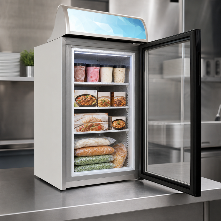 Product image #3 for Omcan 3.5 Cu. Ft. One-Section Countertop Reach-In Display Freezer with Hinged Tempered Glass Door