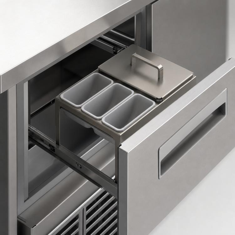 Product image #3 for Glastender Partial Condiment Drawer Insert for 12-Inch Door Opening Bar-Profile Cooler, 4-Cup Capacity