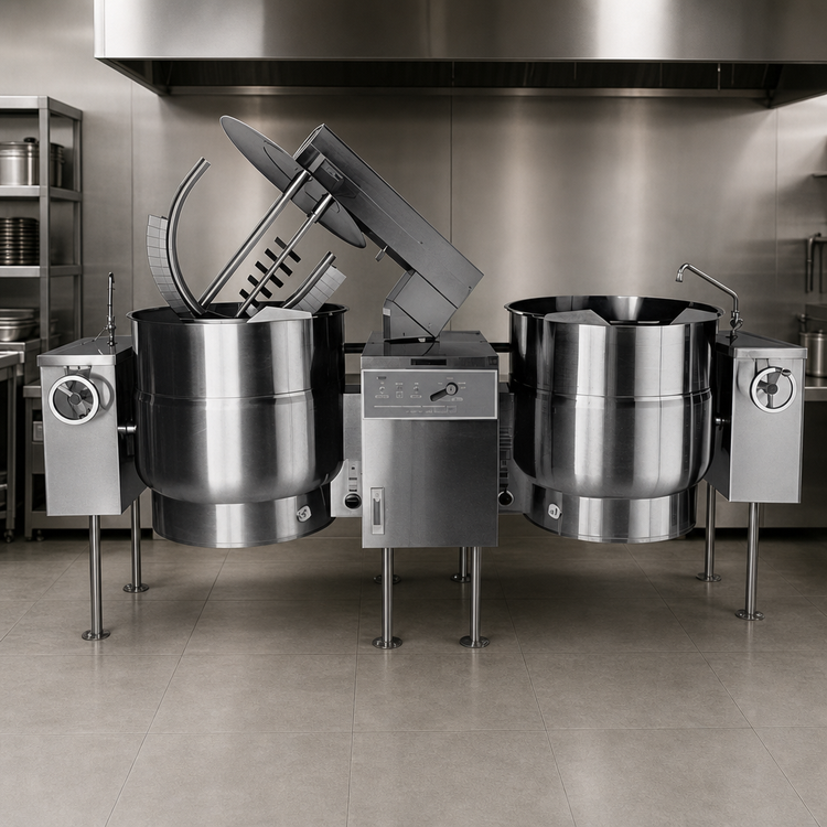 Product image #3 for Crown ELTM-40-2 Electric Twin Tilting 2/3 Steam Jacketed Mixer Kettle, 2x 40 Gallon Capacity