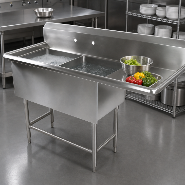 Product image #3 for John Boos Pro-Bowl 2-Compartment 14-Gauge Stainless Steel Sink with Right Drainboard