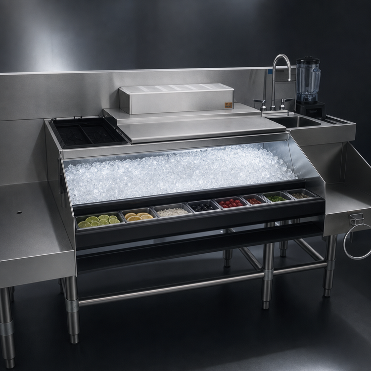 Product image #3 for Spec-Bar CCS-66-4 66 Inch Underbar Ice Bin / Cocktail Station with Blender Station