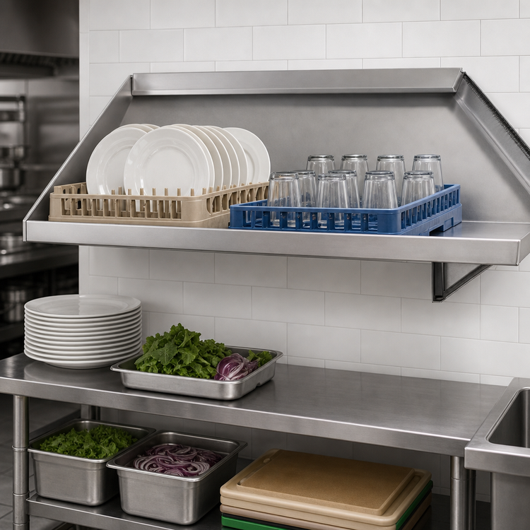 Product image #3 for Eagle Group Wall-Mounted Solid Slanted Rack Shelf with Right-Side Drip Tube, 42 x 21 Inches, 304 Stainless Steel