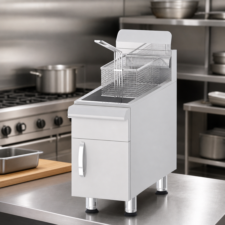 Product image #3 for Omcan Countertop Natural Gas Deep Fryer, 15 lb. Capacity, 2 Burners