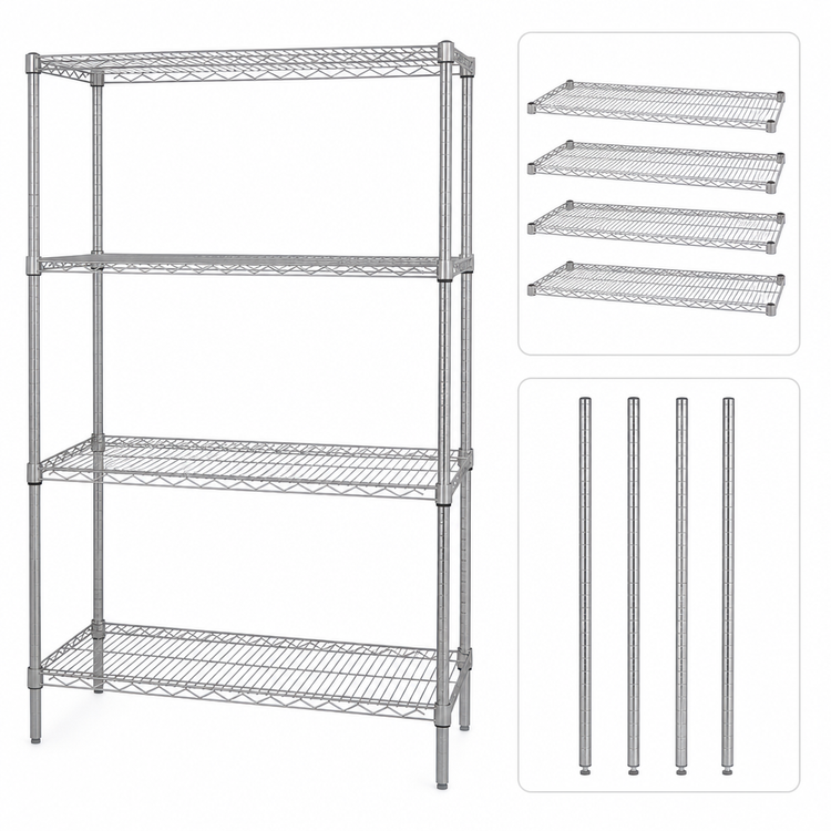 Product image #3 for Quantum 4-Shelf 48"W x 14"D x 86"H 304 Stainless Steel Wire Shelving Starter Kit